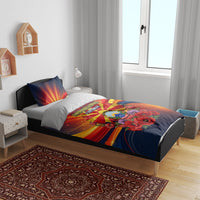 North Macedonia Independence Day Bedding Set Balkan Lynx Red Poppy Flowers Church Flag