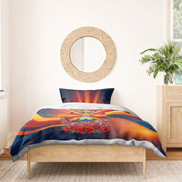 North Macedonia Independence Day Bedding Set Balkan Lynx Red Poppy Flowers Church Flag