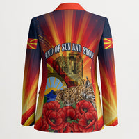 North Macedonia Independence Day Blazer Balkan Lynx Red Poppy Flowers Church Flag