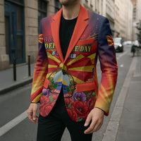 North Macedonia Independence Day Blazer Balkan Lynx Red Poppy Flowers Church Flag