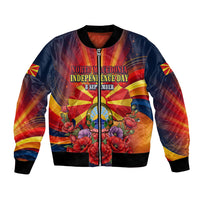 North Macedonia Independence Day Bomber Jacket Balkan Lynx Red Poppy Flowers Church Flag