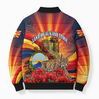North Macedonia Independence Day Bomber Puffer Jacket Balkan Lynx Red Poppy Flowers Church Flag
