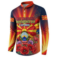 North Macedonia Independence Day Button Sweatshirt Balkan Lynx Red Poppy Flowers Church Flag