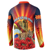 North Macedonia Independence Day Button Sweatshirt Balkan Lynx Red Poppy Flowers Church Flag