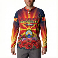 North Macedonia Independence Day Button Sweatshirt Balkan Lynx Red Poppy Flowers Church Flag