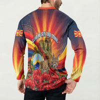 North Macedonia Independence Day Button Sweatshirt Balkan Lynx Red Poppy Flowers Church Flag