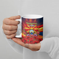 North Macedonia Independence Day Ceramic Mug Balkan Lynx Red Poppy Flowers Church Flag