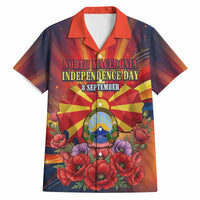 North Macedonia Independence Day Hawaiian Shirt Balkan Lynx Red Poppy Flowers Church Flag