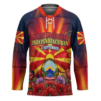 North Macedonia Independence Day Hockey Jersey Balkan Lynx Red Poppy Flowers Church Flag