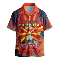North Macedonia Independence Day Kid Hawaiian Shirt Balkan Lynx Red Poppy Flowers Church Flag