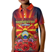 North Macedonia Independence Day Kid Polo Shirt Balkan Lynx Red Poppy Flowers Church Flag