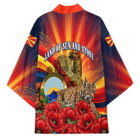 North Macedonia Independence Day Kimono Balkan Lynx Red Poppy Flowers Church Flag