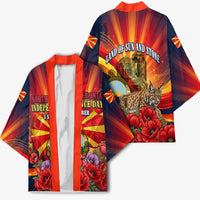 North Macedonia Independence Day Kimono Balkan Lynx Red Poppy Flowers Church Flag