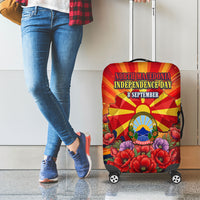North Macedonia Independence Day Luggage Cover Balkan Lynx Red Poppy Flowers Church Flag