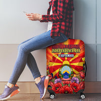 North Macedonia Independence Day Luggage Cover Balkan Lynx Red Poppy Flowers Church Flag