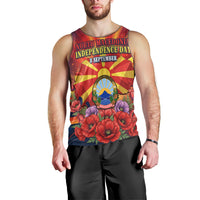 North Macedonia Independence Day Men Tank Top Balkan Lynx Red Poppy Flowers Church Flag