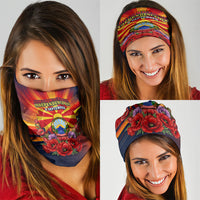 North Macedonia Independence Day Neck Gaiter Balkan Lynx Red Poppy Flowers Church Flag