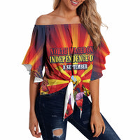 North Macedonia Independence Day Off Shoulder Wrap Waist Top Balkan Lynx Red Poppy Flowers Church Flag
