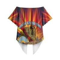 North Macedonia Independence Day Off Shoulder Wrap Waist Top Balkan Lynx Red Poppy Flowers Church Flag
