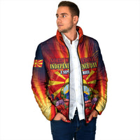 North Macedonia Independence Day Padded Jacket Balkan Lynx Red Poppy Flowers Church Flag