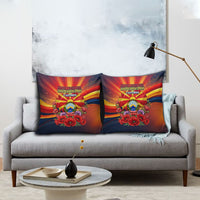 North Macedonia Independence Day Pillow Cover Balkan Lynx Red Poppy Flowers Church Flag