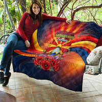 North Macedonia Independence Day Quilt Balkan Lynx Red Poppy Flowers Church Flag