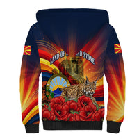 North Macedonia Independence Day Sherpa Hoodie Balkan Lynx Red Poppy Flowers Church Flag