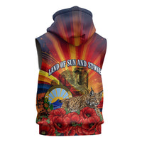 North Macedonia Independence Day Sleeveless Hoodie Balkan Lynx Red Poppy Flowers Church Flag