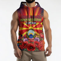North Macedonia Independence Day Sleeveless Hoodie Balkan Lynx Red Poppy Flowers Church Flag