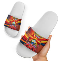 North Macedonia Independence Day Slide Sandals Balkan Lynx Red Poppy Flowers Church Flag