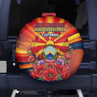North Macedonia Independence Day Spare Tire Cover Balkan Lynx Red Poppy Flowers Church Flag