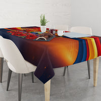 North Macedonia Independence Day Tablecloth Balkan Lynx Red Poppy Flowers Church Flag