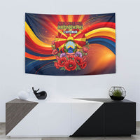 North Macedonia Independence Day Tapestry Balkan Lynx Red Poppy Flowers Church Flag