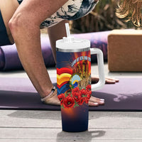 North Macedonia Independence Day Tumbler With Handle Balkan Lynx Red Poppy Flowers Church Flag