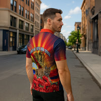 North Macedonia Independence Day Zipper Polo Shirt Balkan Lynx Red Poppy Flowers Church Flag