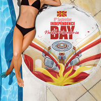 North Macedonia Independence Day Beach Blanket Ilinden Monument Raised Fist Jets Flag