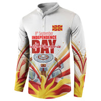 North Macedonia Independence Day Button Sweatshirt Ilinden Monument Raised Fist Jets Flag