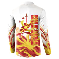 North Macedonia Independence Day Button Sweatshirt Ilinden Monument Raised Fist Jets Flag