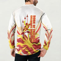 North Macedonia Independence Day Button Sweatshirt Ilinden Monument Raised Fist Jets Flag