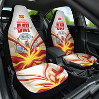 North Macedonia Independence Day Car Seat Cover Ilinden Monument Raised Fist Jets Flag