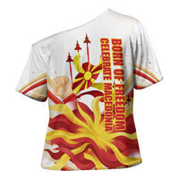 North Macedonia Independence Day Cross Shoulder Shirt Ilinden Monument Raised Fist Jets Flag