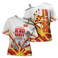 North Macedonia Independence Day Cross Shoulder Shirt Ilinden Monument Raised Fist Jets Flag