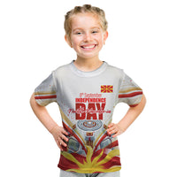 North Macedonia Independence Day Kid T Shirt Ilinden Monument Raised Fist Jets Flag