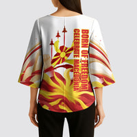 North Macedonia Independence Day Kimono Sleeve Blouse Ilinden Monument Raised Fist Jets Flag