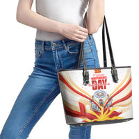 North Macedonia Independence Day Leather Tote Bag Ilinden Monument Raised Fist Jets Flag