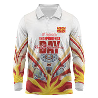 North Macedonia Independence Day Long Sleeve Polo Shirt Ilinden Monument Raised Fist Jets Flag