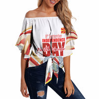 North Macedonia Independence Day Off Shoulder Wrap Waist Top Ilinden Monument Raised Fist Jets Flag