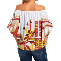 North Macedonia Independence Day Off Shoulder Wrap Waist Top Ilinden Monument Raised Fist Jets Flag