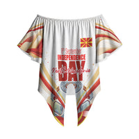 North Macedonia Independence Day Off Shoulder Wrap Waist Top Ilinden Monument Raised Fist Jets Flag
