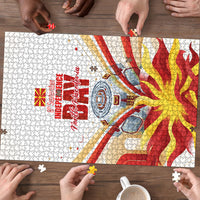 North Macedonia Independence Day Puzzle Ilinden Monument Raised Fist Jets Flag